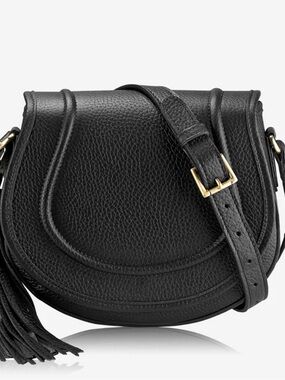 Gigi New York Cross Grain Leather Black Saddle Bag